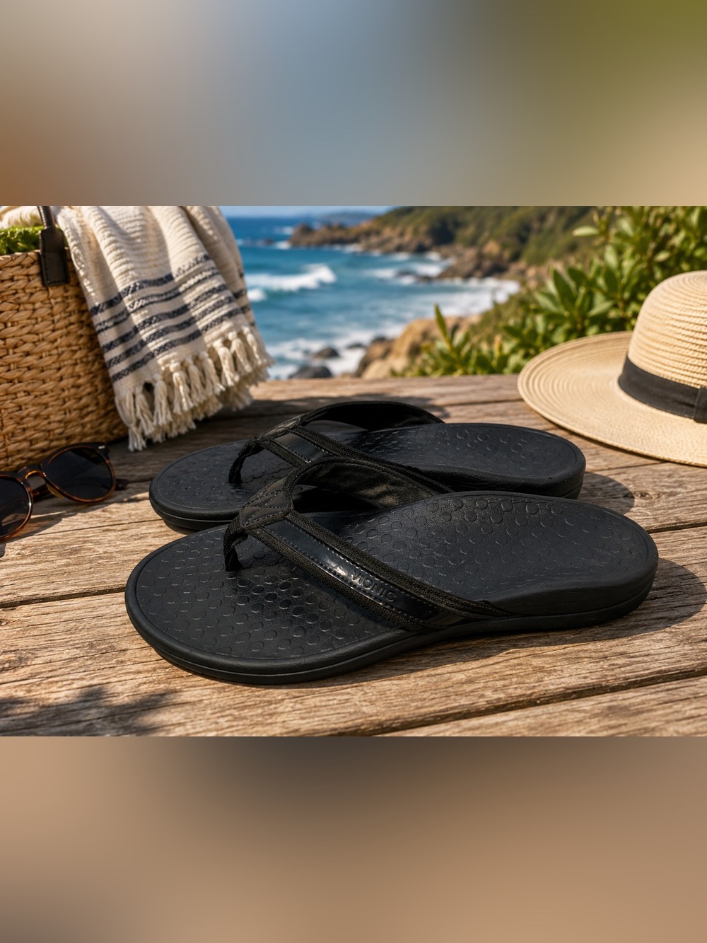 Vionic Tide II Women’s Flip Flop Sandals Black Orthotic Comfort Thong Size 8